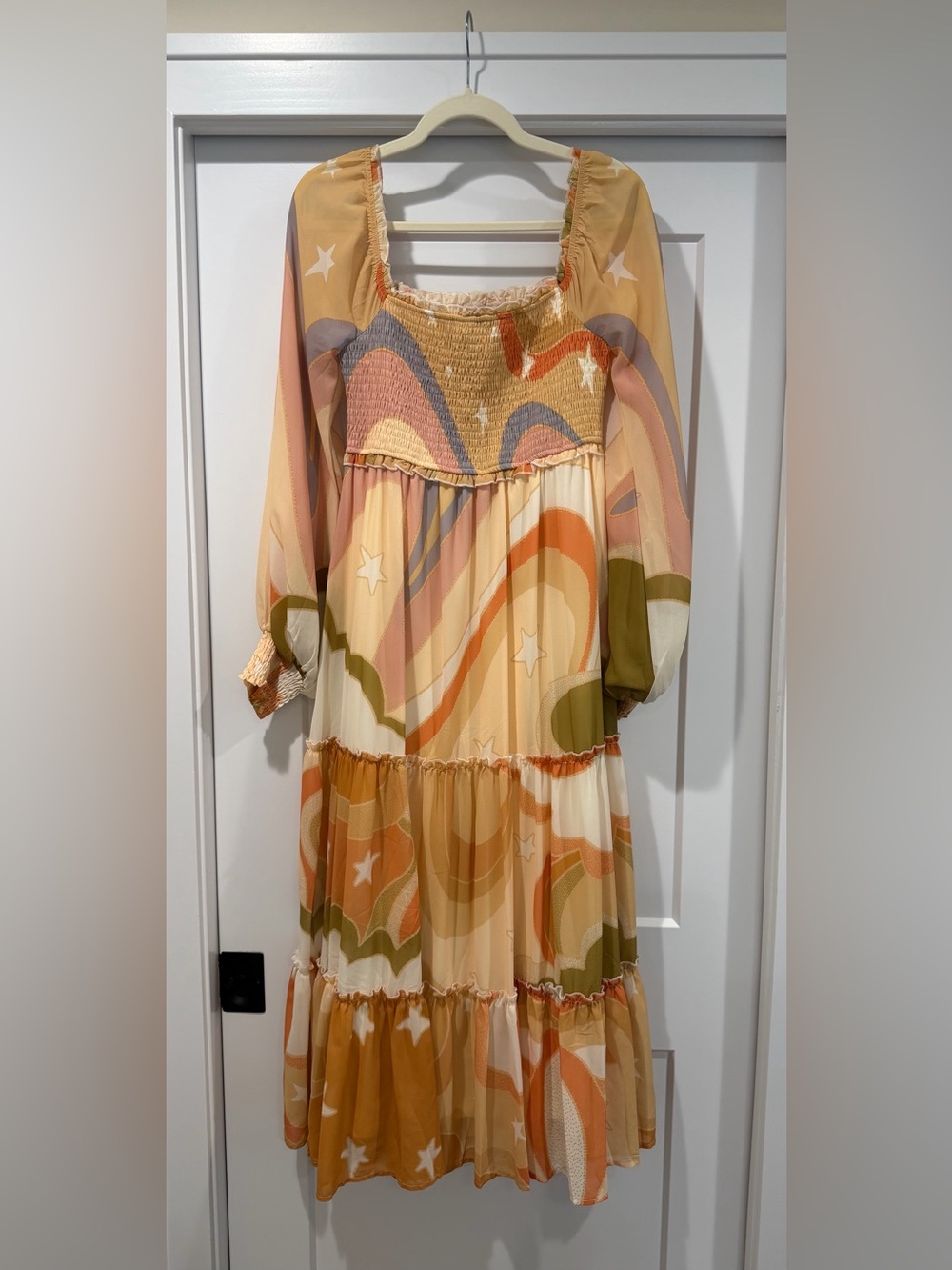 Aura Smocked Dress in Cream and Orange Floral Size Medium